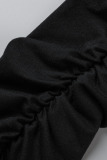 Grey Fashion Casual Solid Fold Regular High Waist Trousers