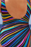 Multi-color Sexy Print Patchwork U Neck Plus Size Swimwear