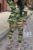 Camouflage Sexy Street Print Hollowed Out Turn-back Collar Two Pieces