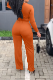 Orange Fashion Solid Fold V Neck Long Sleeve Two Pieces