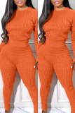 Orange Casual Solid Patchwork Two Piece Suits pencil Long Sleeve