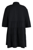 Black Casual Solid Patchwork Buckle Turndown Collar A Line Dresses
