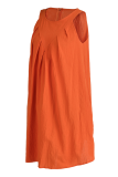 Tangerine Red Casual Solid Patchwork O Neck Straight Dresses