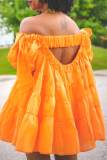 Orange Sexy Casual Solid Patchwork Backless Off the Shoulder Short Sleeve Dress