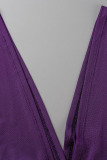 Purple Elegant Solid Bandage Patchwork V Neck Straight Jumpsuits