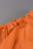 Orange Fashion Casual Solid Bandage Patchwork V Neck A Line Dress