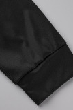 Black Fashion Casual Letter Print Patchwork V Neck Plus Size Jumpsuits