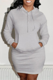 Grey Fashion Casual Solid Patchwork Hooded Collar Long Sleeve Dresses