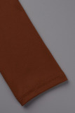 Khaki Sexy Solid Patchwork Zipper Turtleneck Regular Jumpsuits