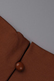 Brown Sexy Solid Patchwork Zipper Turtleneck Regular Jumpsuits