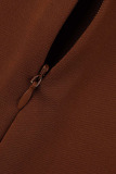Brown Sexy Solid Patchwork Zipper Turtleneck Regular Jumpsuits
