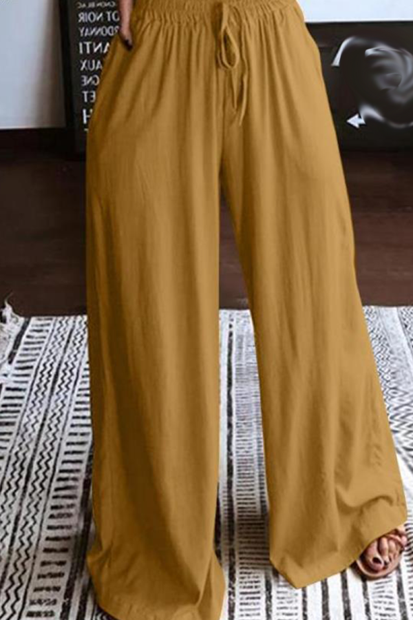 Yellow Casual Solid Patchwork Loose High Waist Wide Leg Solid Color Bottoms