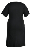 Black Red Fashion Casual Plus Size Print Basic V Neck Short Sleeve Dress