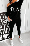 Red Fashion Casual Letter Print Patchwork Hooded Collar Long Sleeve Two Pieces