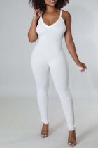 White Sexy Solid Patchwork Spaghetti Strap Skinny Jumpsuits