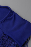 Blue Elegant Solid Tassel Patchwork V Neck Evening Dress Plus Size Dresses