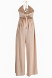 Khaki Sexy Solid Patchwork Halter Straight Jumpsuits
