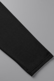 Black Sexy Street Print Patchwork Asymmetrical Oblique Collar Plus Size Two Pieces