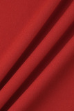 Red Elegant Solid Tassel Patchwork V Neck Evening Dress Plus Size Dresses
