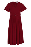 Red Casual Elegant Solid Patchwork Fold O Neck A Line Dresses