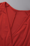 Red Elegant Solid Tassel Patchwork V Neck Evening Dress Plus Size Dresses