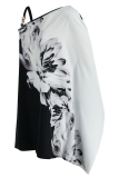 Black White Fashion Sexy Print Patchwork Oblique Collar A Line Dresses