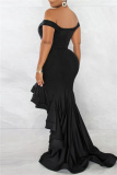Black Fashion Sexy Formal Solid Patchwork Backless Off the Shoulder Evening Dress Dresses