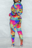 Multi-color Street Print Patchwork Turndown Collar Long Sleeve Two Pieces