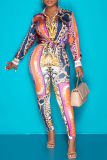 Multi-color Street Print Patchwork Turndown Collar Long Sleeve Two Pieces