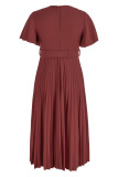 Red Casual Elegant Solid Patchwork Fold O Neck A Line Dresses