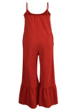 Red Sexy Print Solid Patchwork Spaghetti Strap Regular Jumpsuits