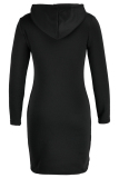 Black Fashion Casual Solid Patchwork Hooded Collar Long Sleeve Dresses
