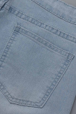 Baby Blue Fashion Casual The stars Patchwork High Waist Regular Denim Jeans