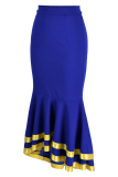 Blue Fashion Casual Patchwork Contrast Skinny High Waist Skirt