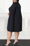 Black Casual Solid Patchwork Fold Half A Turtleneck Plus Size Dresses