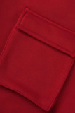 Red Casual Street Solid Patchwork Pocket High Waist Pencil Solid Color Bottoms