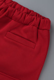 Red Casual Street Solid Patchwork Pocket High Waist Pencil Solid Color Bottoms