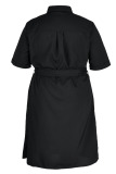 Black Casual Solid Patchwork Buckle Turndown Collar Straight Plus Size Dresses
