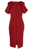 Green Casual Elegant Solid Patchwork O Neck One Step Skirt Dresses