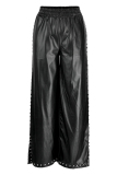 Black Fashion Casual Solid Patchwork Slit Regular High Waist Trousers