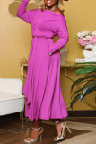 Pink Fashion Casual Solid Patchwork Off the Shoulder Long Sleeve Dresses