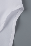 White Casual Print Patchwork Turndown Collar Shirt Dress Dresses