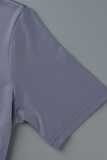 Grey Fashion Solid Flounce Fold O Neck Pencil Skirt Dresses