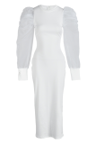 White Fashion Solid Mesh O Neck Pencil Skirt Dresses