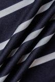 Black Casual Striped Print Patchwork U Neck Plus Size Two Pieces