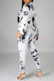 White Sexy Print Patchwork Draw String Half A Turtleneck Long Sleeve Two Pieces