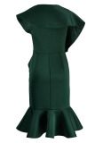 Ink Green Elegant Solid Patchwork Flounce O Neck Trumpet Mermaid Dresses