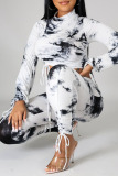 White Sexy Print Patchwork Draw String Half A Turtleneck Long Sleeve Two Pieces