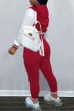 Red Casual Letter Embroidery Patchwork Hooded Collar Long Sleeve Two Pieces