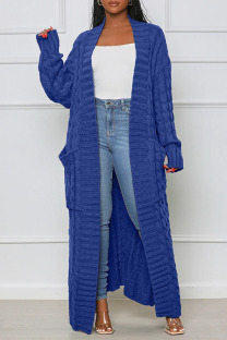 Blue Casual Solid Patchwork Outerwear